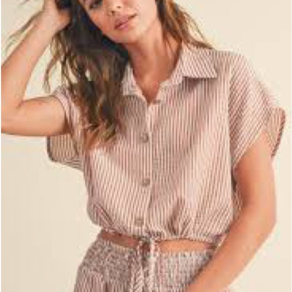 Striped Button-Up Crop Top and pants NWT